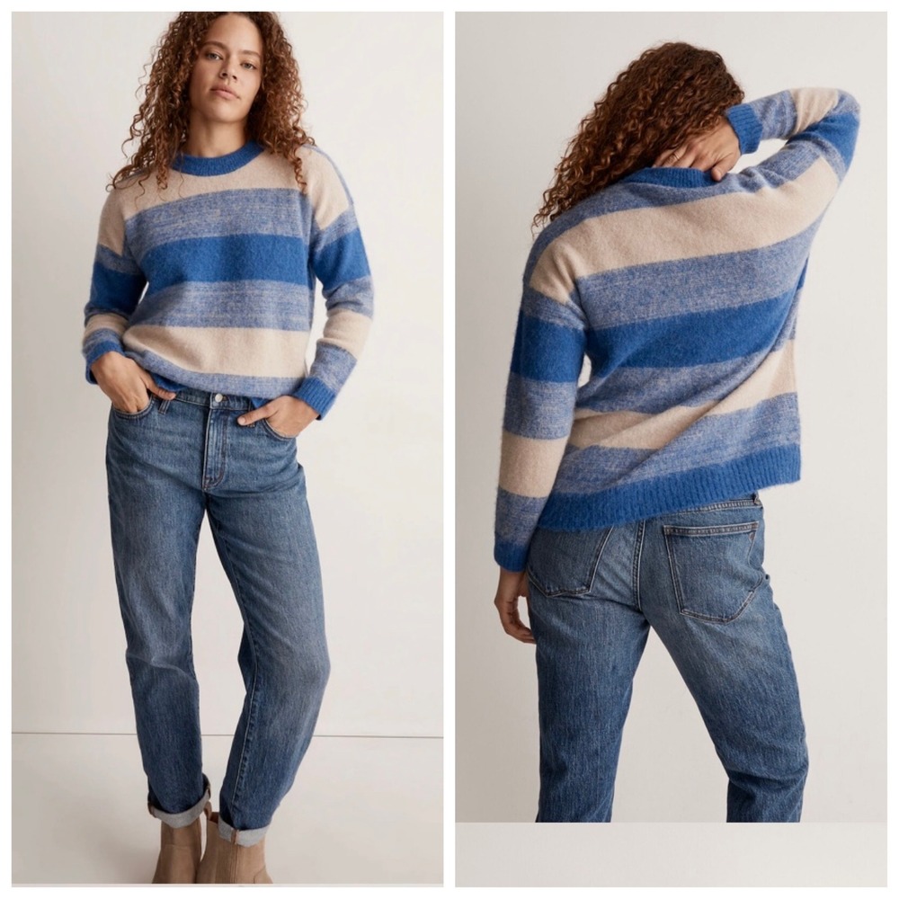 NEW Madewell Space-Dyed Otis Pullover‎ Sweater Size M alpaca wool Sky blue tan